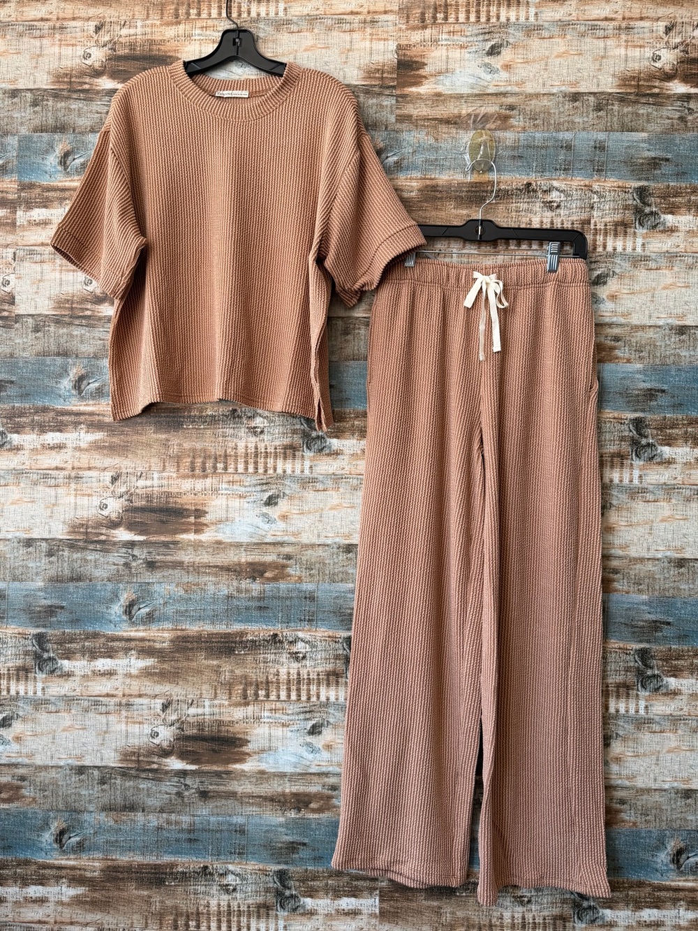 Zenana Women's Ribbed Knit Lounge Pants Set - Camel